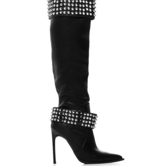 AZALEA WANG " STUDDED STALLION " SILVER STUDDED BLACK BOOT(BRAND NEW !!!… - Picture 3 of 8